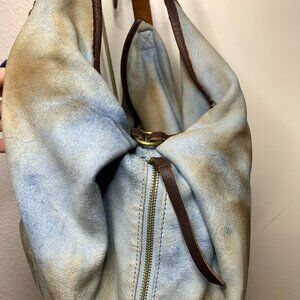 OLD TREND Light Blue and Tan Hobo Convertible Backpack